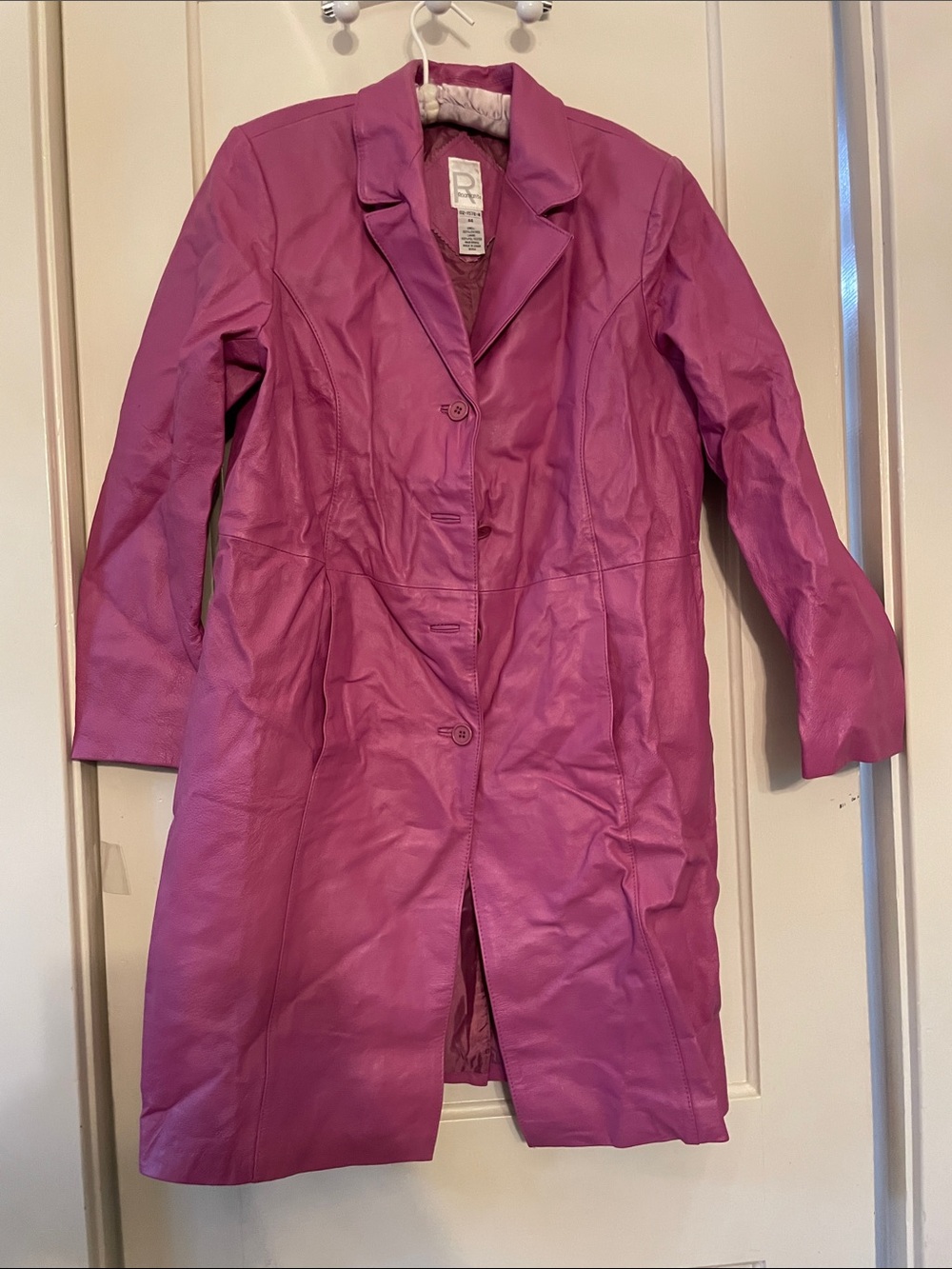 Roaman's Magenta Leather Trench Coat